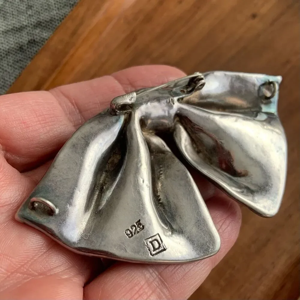 925 SILVER Large Bow Brooch / Necklace Slide